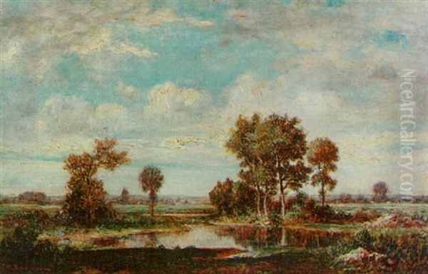 Trees By A Pond, Autumn Oil Painting by Theodore Rousseau