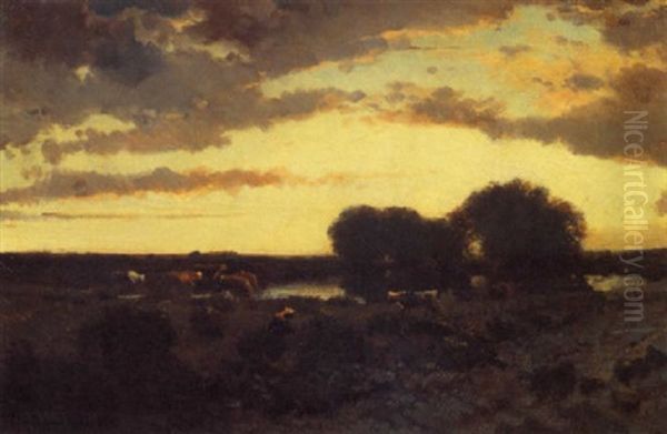 Abendstimmung Auf Der Weide Oil Painting by Theodore Rousseau