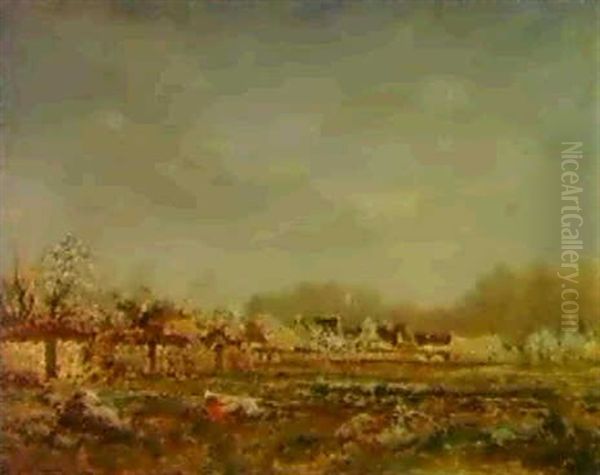 Village De Barbizon Oil Painting by Theodore Rousseau