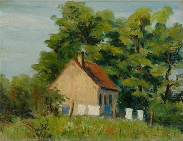 La Maison Et Le Sechage Du Linge Oil Painting by Charles Emmanuel Joseph Roussel