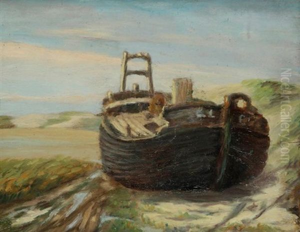 Bateau A Maree Basse Oil Painting by Charles Emmanuel Joseph Roussel