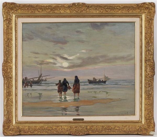 Pecheurs Maree Basse Oil Painting by Charles Emmanuel Joseph Roussel