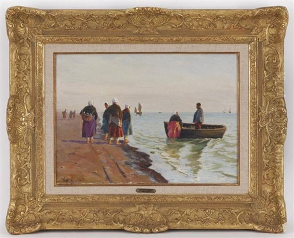 Pecheurs Sur La Plage Oil Painting by Charles Emmanuel Joseph Roussel