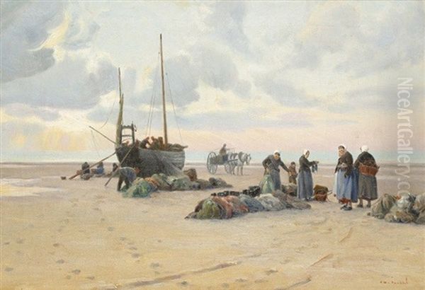 Retour De Peche En Bretagne Oil Painting by Charles Emmanuel Joseph Roussel