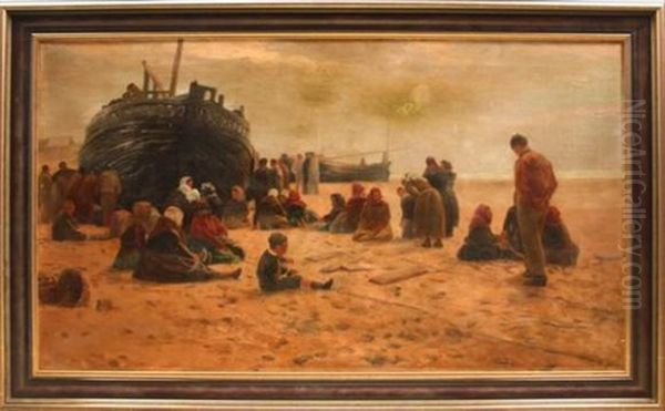 Pecheurs En Famille Sur La Plage Oil Painting by Charles Emmanuel Joseph Roussel