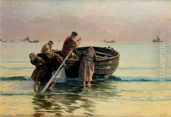 Retour De Peche Oil Painting by Charles Emmanuel Joseph Roussel