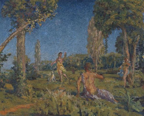 Artemis Mit Hund Und Zwei Gefahrtinnen An Einer Quelle Oil Painting by Ker Xavier Roussel