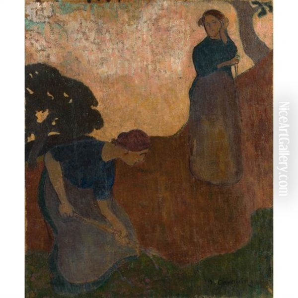 Bretonnes (after Paul Gaugin)(+ Femme Dans Un Paysage, Verso) Oil Painting by Ker Xavier Roussel