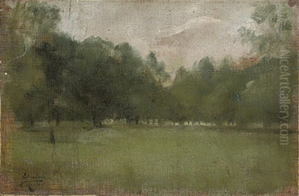 A Clearing In The Woods (+ Elegant Figures In A Clearing; Pair) Oil Painting by Theodore Casimir Roussel