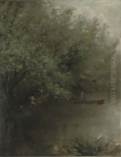 Boating On The River Oil Painting by Theodore Casimir Roussel