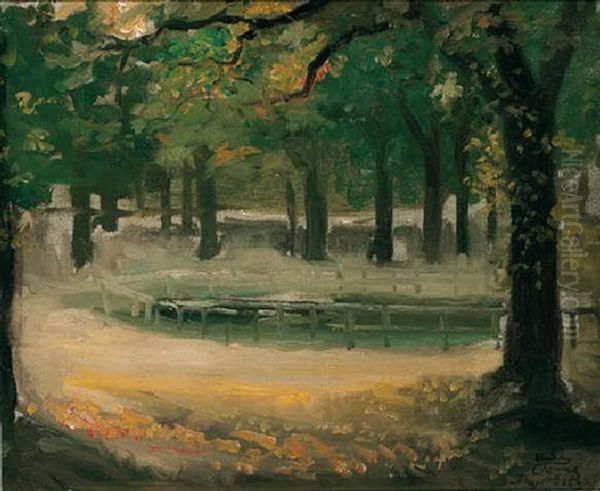 Pond In Hyde Park, London Oil Painting by Theodore Casimir Roussel