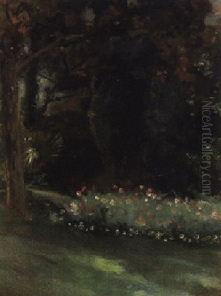 The Garden At Belfield House, Parson's Green Oil Painting by Theodore Casimir Roussel