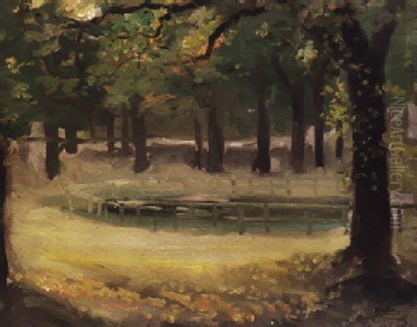 Pond In Hyde Park Oil Painting by Theodore Casimir Roussel