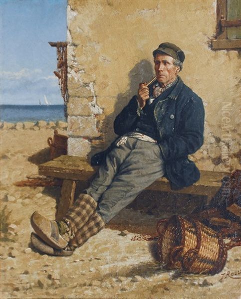 Fisherman Smoking A Pipe Oil Painting by Toussaint Roussy