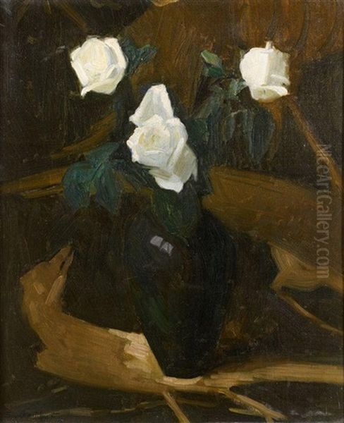 Nature Morte Aux Roses Blanches Oil Painting by Sonia Routchina Vitri