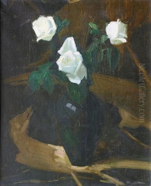 Nature Morte Aux Roses Blanches Oil Painting by Sonia Routchina Vitri