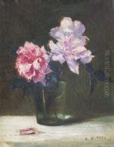 Bouquet De Pivoines Oil Painting by Sonia Routchina Vitri