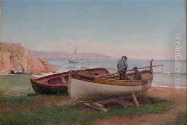 Barques Dans La Baie De Cannes Oil Painting by Charles Claude Etienne Rouviere