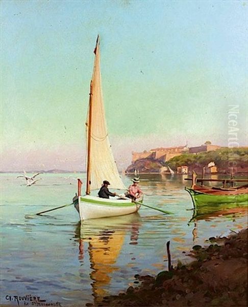 Canot Devant L'ile Sainte Marguerite Oil Painting by Charles Claude Etienne Rouviere