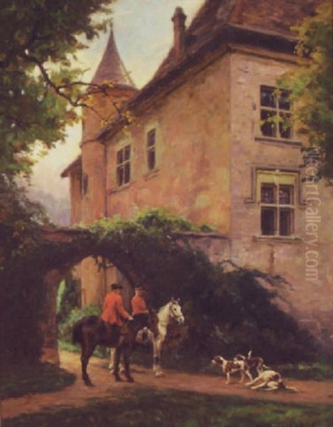 Chateau De Somont A Yenne (savoie) Oil Painting by Charles Claude Etienne Rouviere