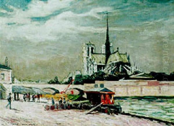 Notre-dame De  Paris - Les Quais Oil Painting by Joseph Victor Roux Champion