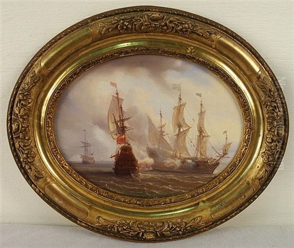 A Navel Engagement Oil Painting by Antoine Roux