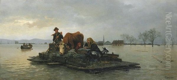 Vor Dem Hochwasser Auf Einem Flos Fliehende Familie Oil Painting by Carl Roux