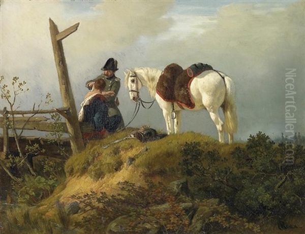 Der Kameradendienst. Ein Soldat Versorgt Die Wunde Eines Gefahrten Auf Freiem Feld Oil Painting by Carl Roux