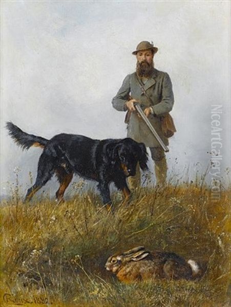 The Hunter Oil Painting by Carl Roux