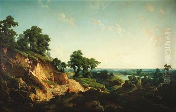 Blick In Eine Weite Landschaft Mit Flusauen (oberrhein?) Oil Painting by Carl Roux