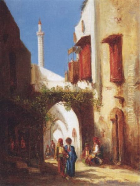 Scene De Rue Au Moyen Orient Oil Painting by Emile Dominique Roux