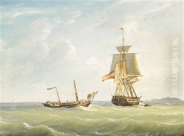 A Spanish Brigantine Coming To The Rescue Oil Painting by Francois Geoffroy Roux