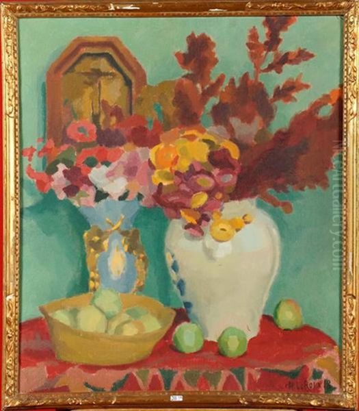 Vase De Fleurs Oil Painting by Henri Le Roux