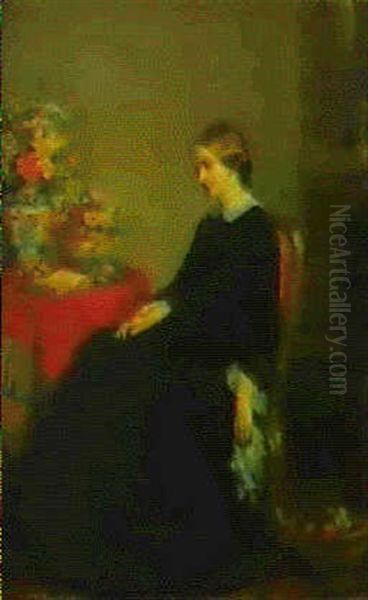 Jeune Femme Assise Dans Son Interieur Oil Painting by Louis Francois Prosper Roux