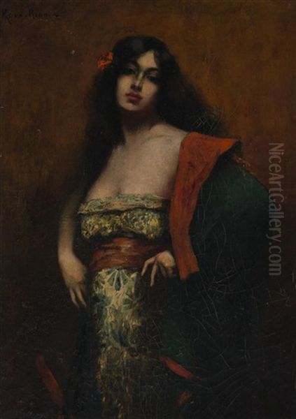 Spanish Woman Oil Painting by Antonin Marius Auguste Roux-Renard