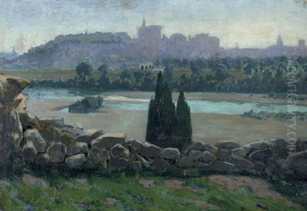 Vue D'avignon Prise De Villeneuve-les-avignon, Probablement Depuis L'atelier De L'artiste Oil Painting by Antonin Marius Auguste Roux-Renard