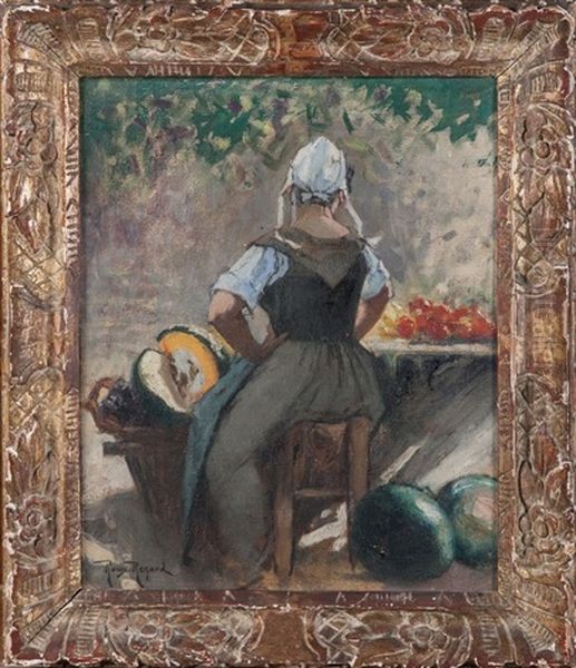 La Marchande De Fruits Et Legumes Oil Painting by Antonin Marius Auguste Roux-Renard