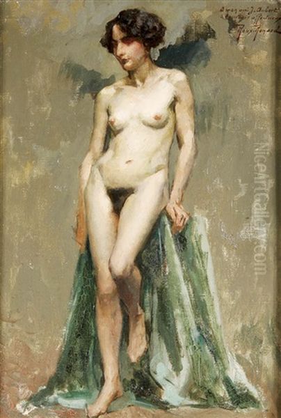 Standing Female Nude Oil Painting by Antonin Marius Auguste Roux-Renard