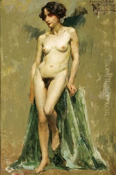 Standing Female Nude Oil Painting by Antonin Marius Auguste Roux-Renard