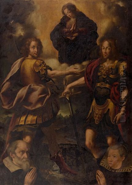 The Virgin With Saints Faustinus And Jovita And Two Donors Oil Painting by Bartolomeo (Il Genovesino) Roverio