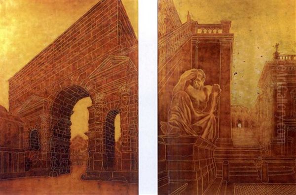 Temple Et Jupiter (on 2 Panels) Oil Painting by Serge Rovinsky