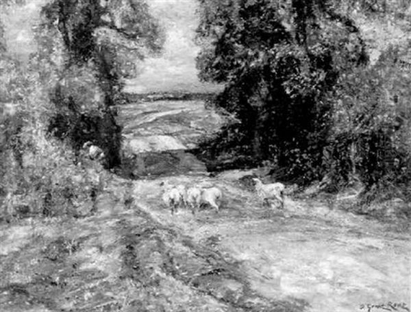 Sheep On A Lane Oil Painting by Sidney Grant Rowe