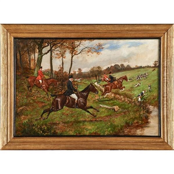 Hunt Scene Oil Painting by George Derville Rowlandson