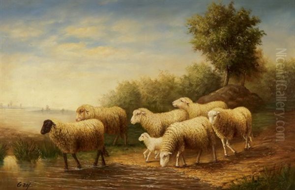 Schafe Vor Weiter Landschaft Oil Painting by Giovanni Roy