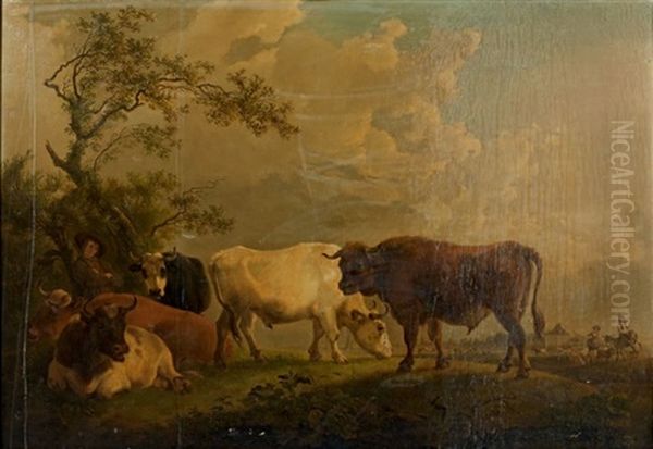 Troupeau De Vaches Oil Painting by Jean-Baptiste De Roy