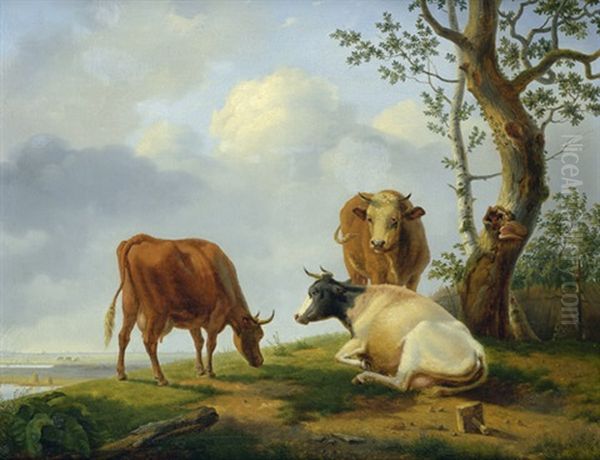 Polderlandschaft Mit Weidenden Kuhen Oil Painting by Jean-Baptiste De Roy