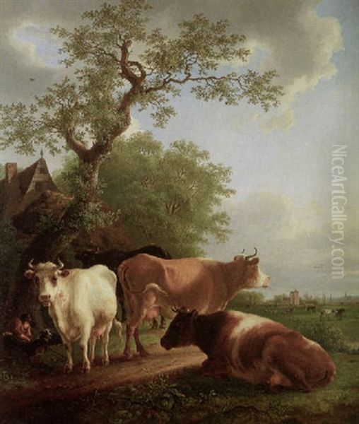 Vaches Au Paturage Oil Painting by Jean-Baptiste De Roy