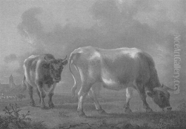 Landschaft Mit Stier Und Kuh Oil Painting by Jean-Baptiste De Roy