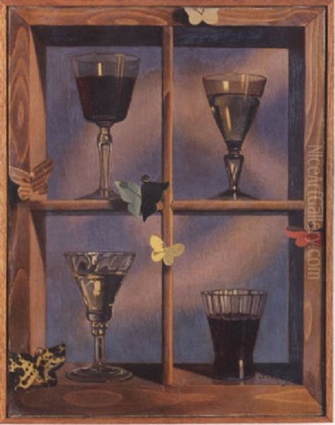 Papillons Et Verres Oil Painting by Pierre Roy