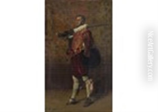 A Musketeer In An Interior Oil Painting by Ferdinand Victor Leon Roybet